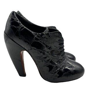 Alaia Embossed Patent Leather Oxford Booties Sz 37.5 US 7- 7.5 Ankle Boot Heels
